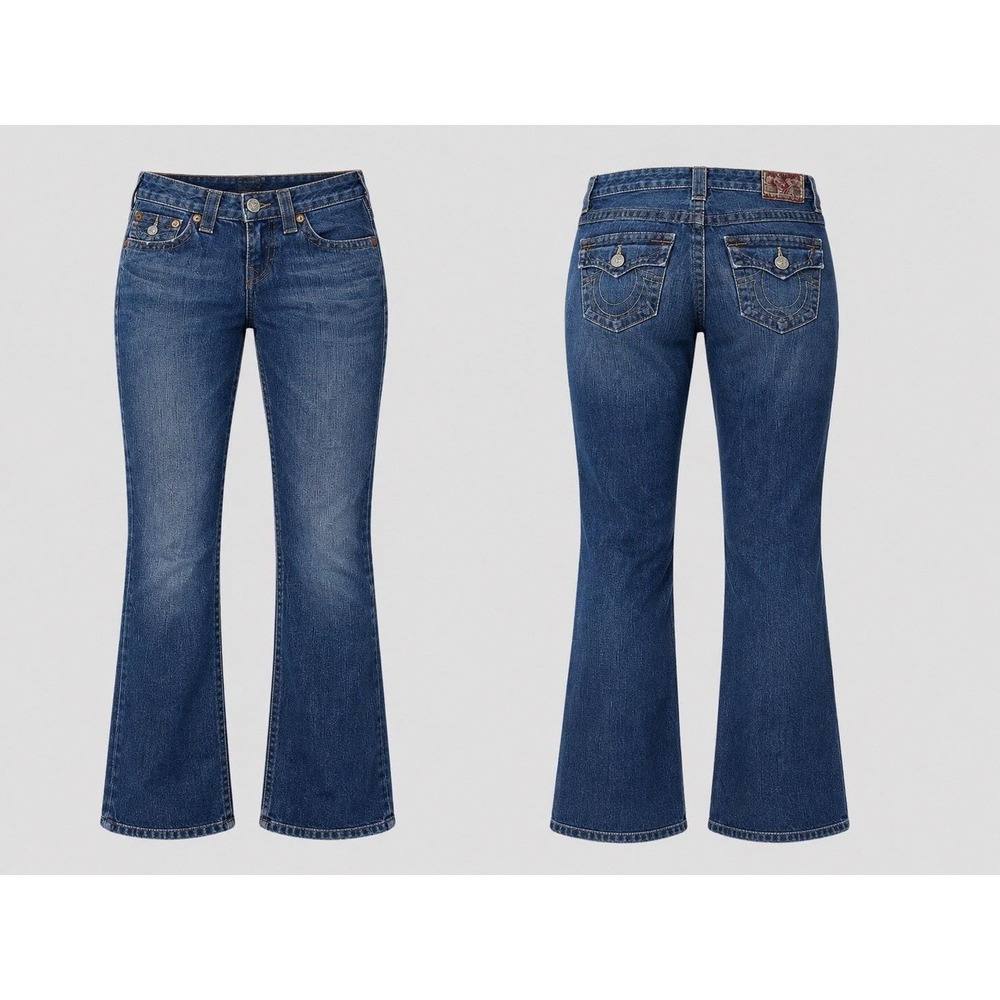 True Religion Billy Super T Jeans Womens 25x28 Dark Flap flare   uSA y2k